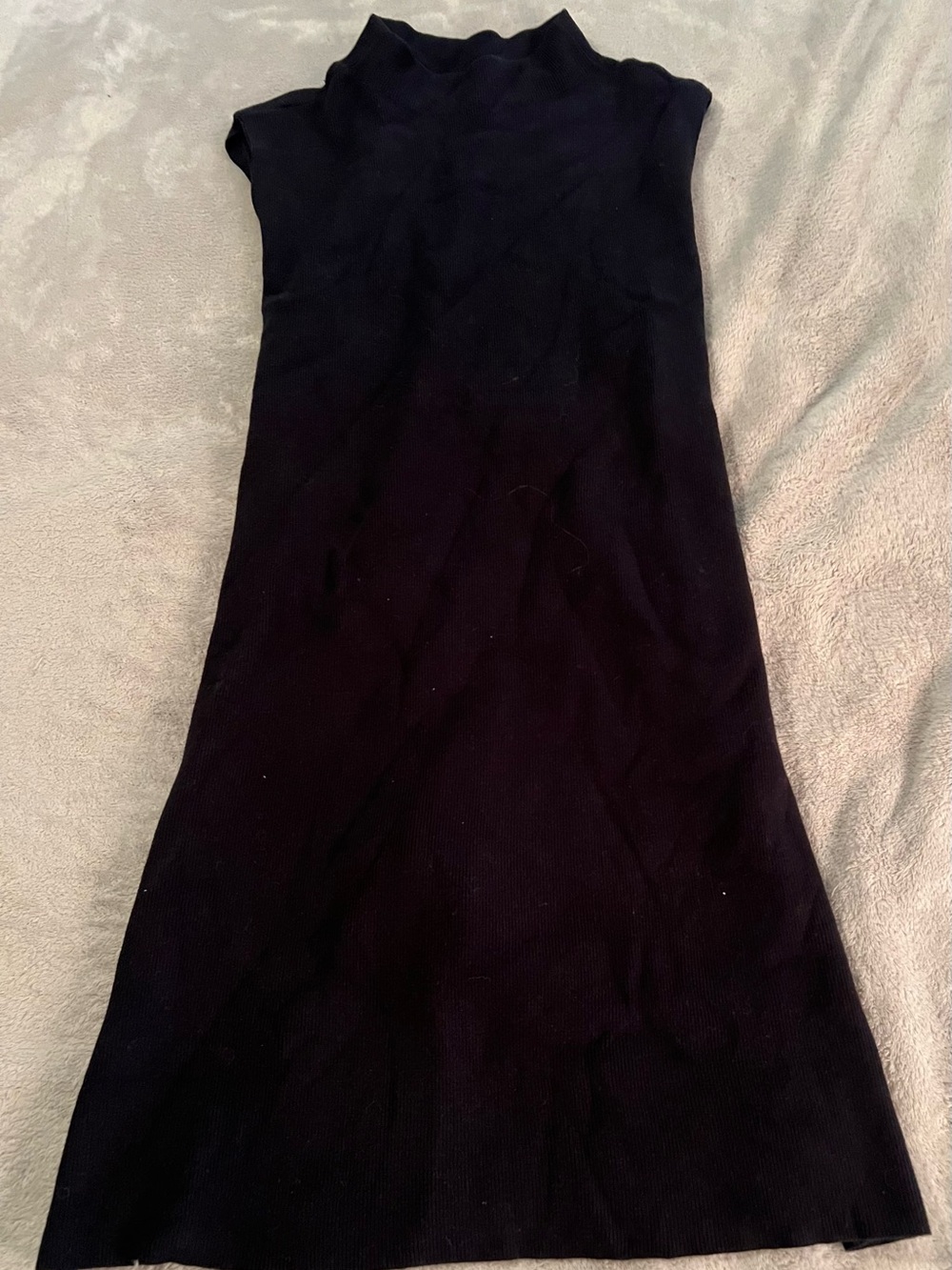 Lands' End Black Mock Neck Sleeveless Knit Sheath Knee Dress Stretch Size L